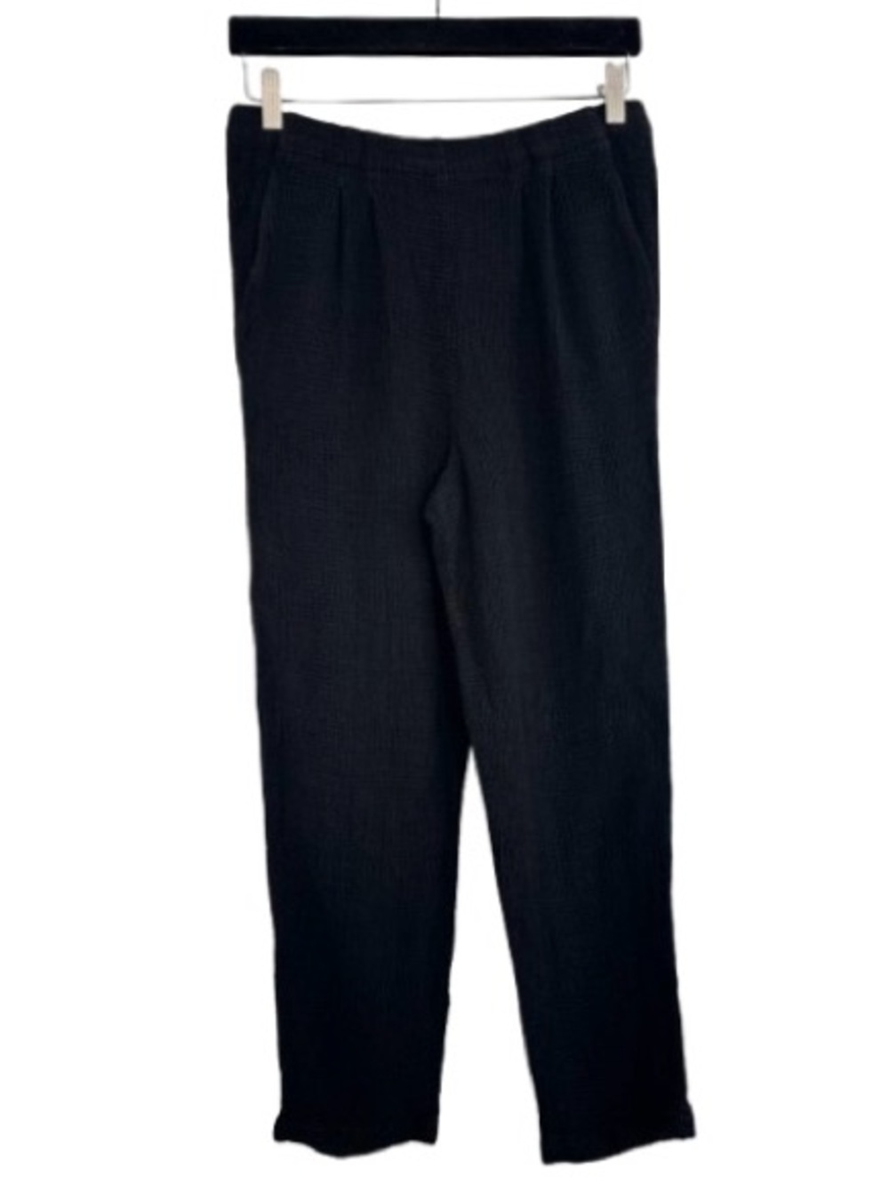 Eileen Fisher Textured Rayon Linen Blend Ankle Pants Black Minimalist Pull On